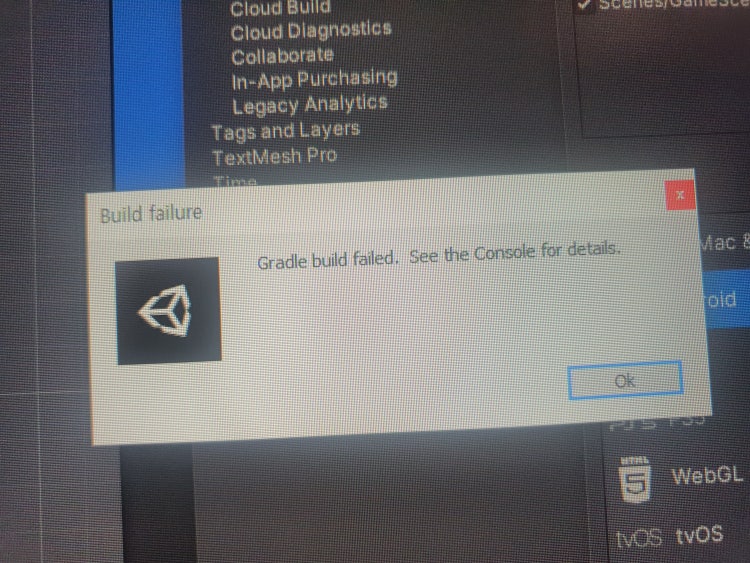 유니티 안드로이드 빌드 오류 Gradle build failed. See the Console for details. : 지식iN