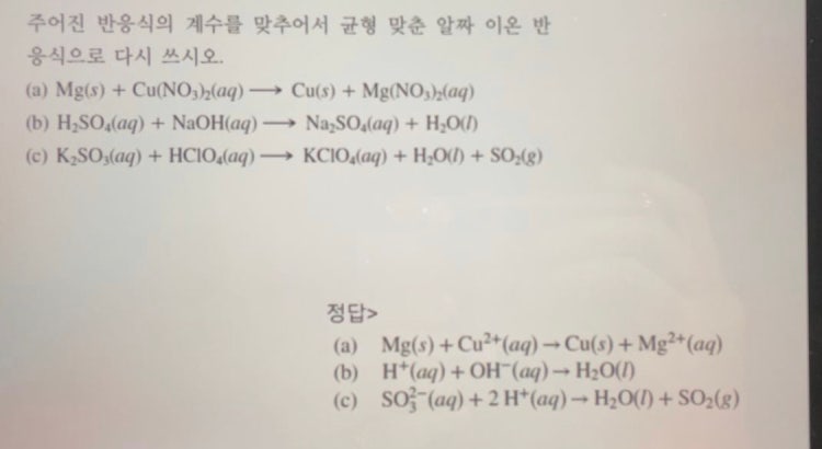 화학 알짜 이온 반응식 문제!!!ㅠㅠ : 지식In