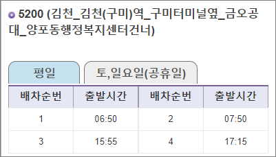 김천 농협 하나로마트 버스 시간표