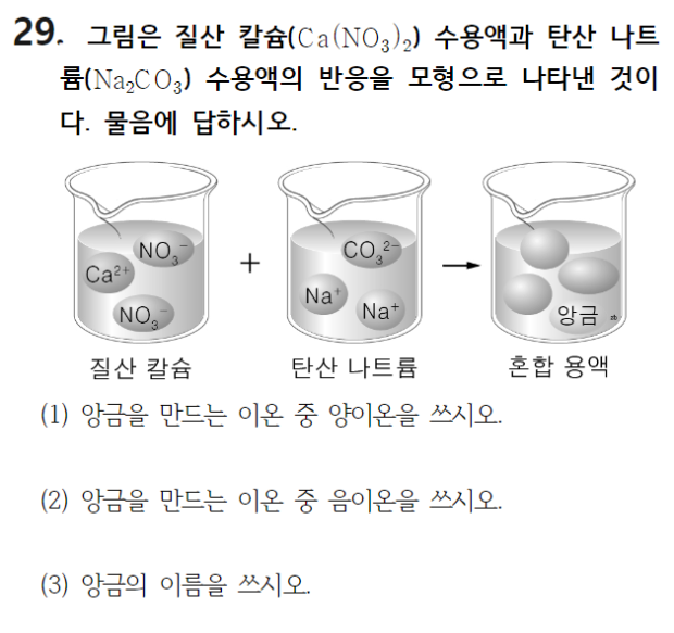 중2, 과학, 신반2022, 29번, 질산칼슘/탄산나트륨 수용액 관련 문제입니다. : 지식iN