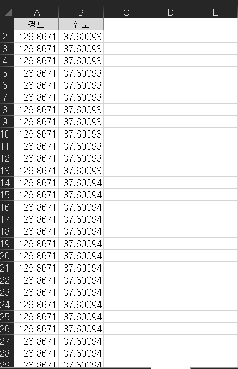 csv파일 gps 좌표 matplotlib으로 좌표 그림(애니메이션 형식)으로 보여주기 : 네이버 지식iN