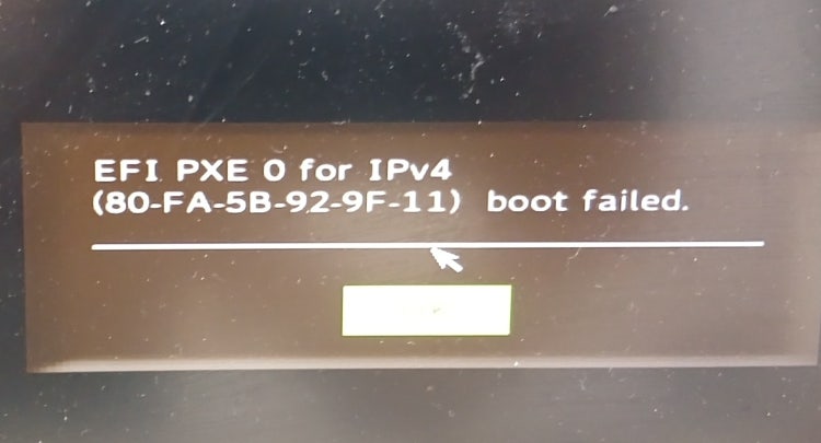 EFI PXE 0 for IPv4 (80-FA-5B-92-9F-11) boot failed 해결법 : 지식iN