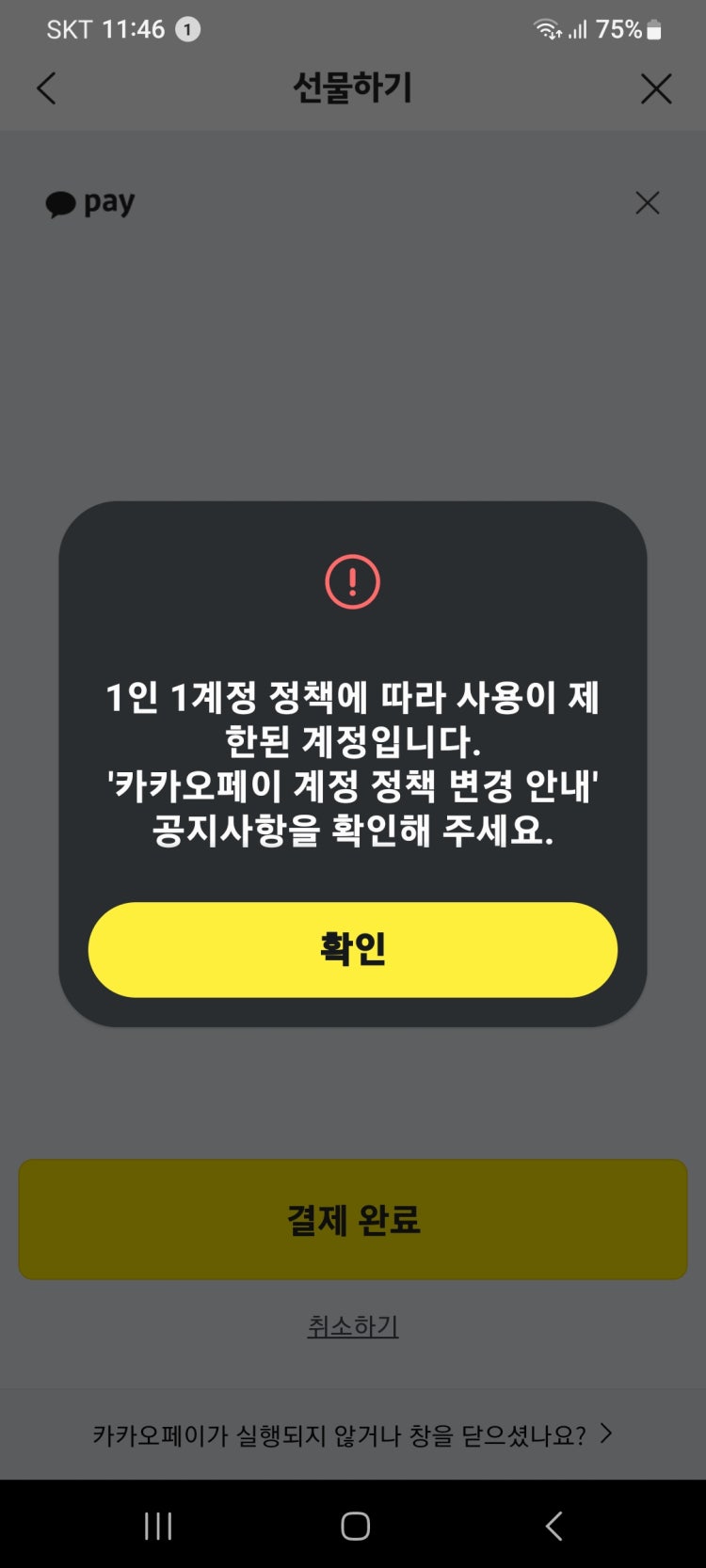 카카오페이 결제 안됨 : 지식In