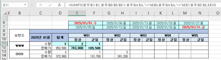 SUMIFS 다중값 수식 도와주세요