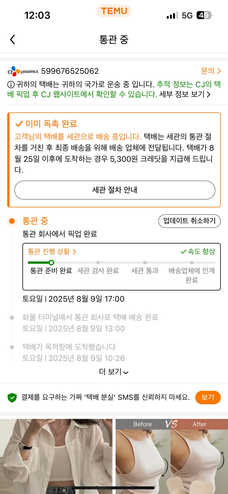 테무 세관통관 준비완료 : 지식iN