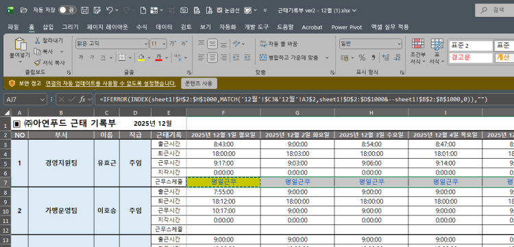 근무스케줄 질문드립니다.