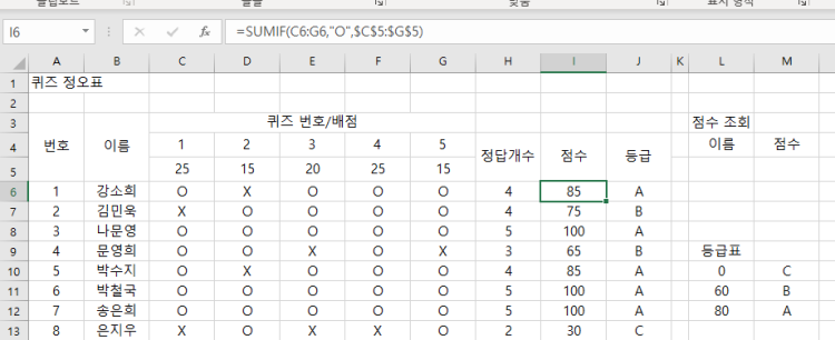 엑셀)SUMIF 함수) 이용해서 수식좀 알려주세요..