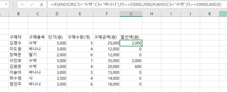 엑셀 if 함수 도와주세요