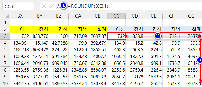 엑셀 반올림 방법 궁금합니다