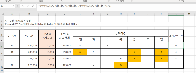초과 근무 시간 함수 어떤건지 알려주실수있을까요?