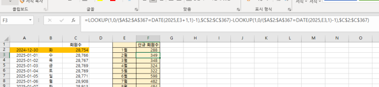 엑셀 월별 신규 회원수 도와주세요